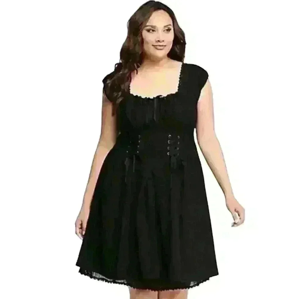 Torrid Black Laceup Dress Corset Babydoll Tulle Goth Steampunk Victorian